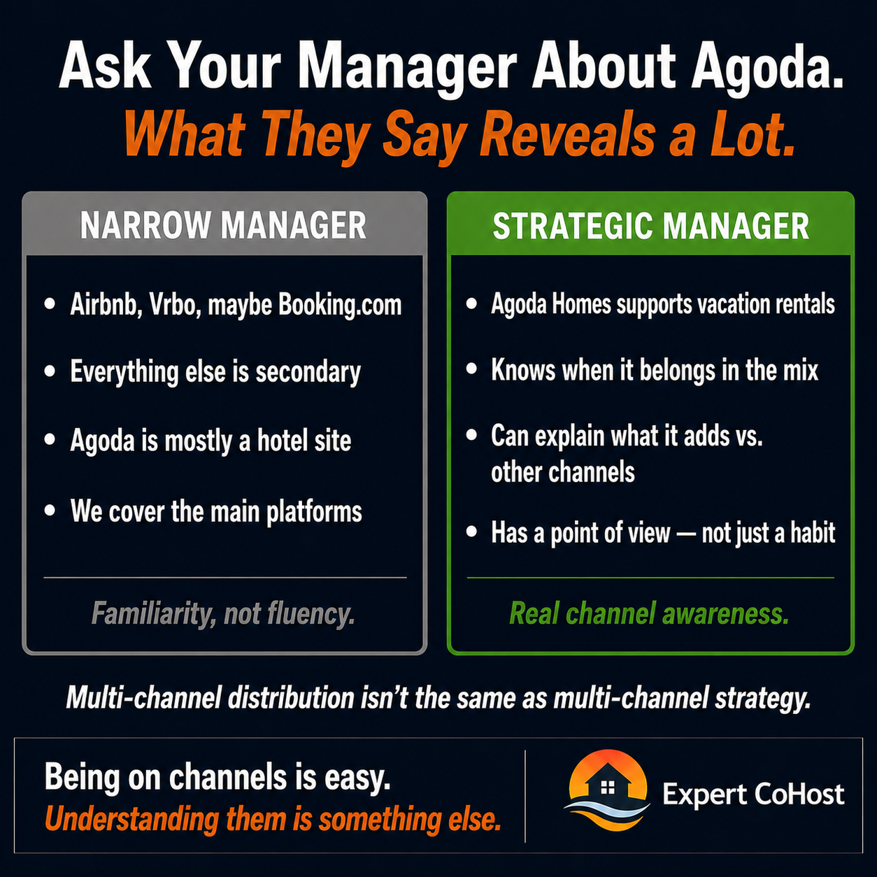 Agoda Homes is a real vacation rental listing platform — managers who dismiss it without explanation may be revealing how narrow their distribution thinking actually is.