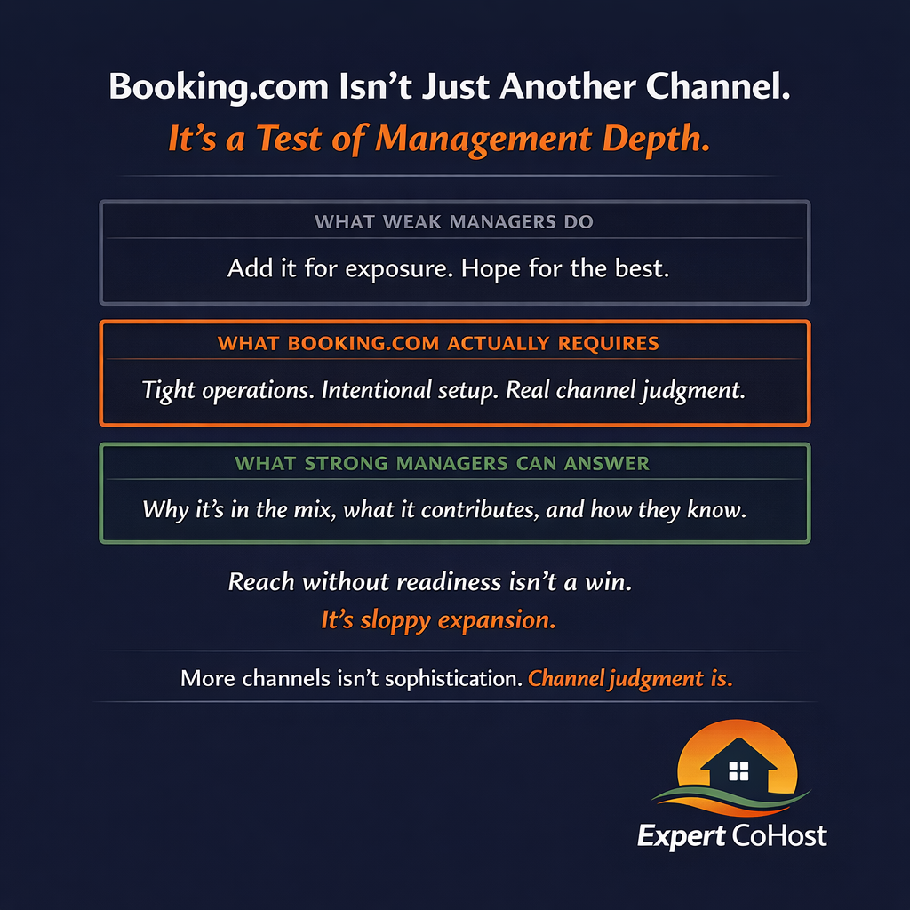 Booking.com rewards strong operators and exposes weak ones — real channel strategy requires tight operations and intentional setup, not just broader exposure