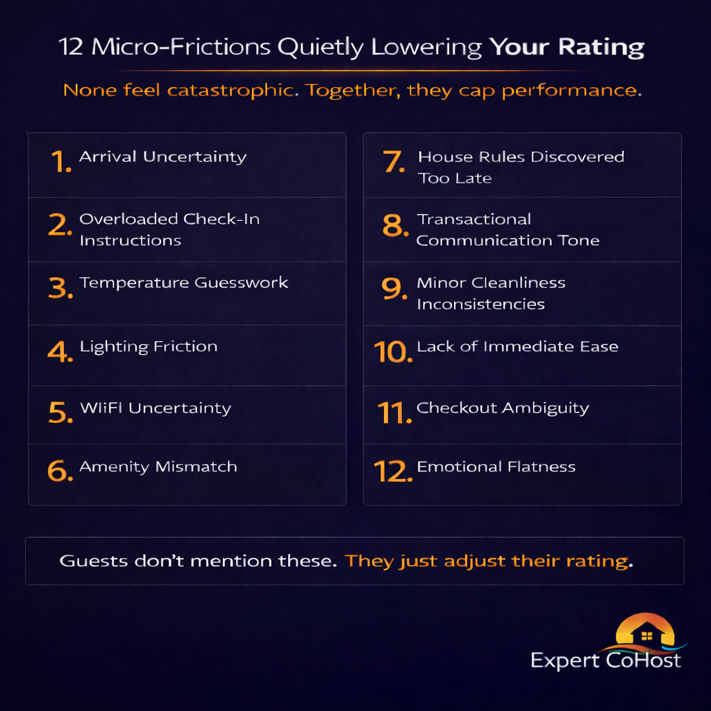 12 micro-frictions quietly lowering your Airbnb rating — small guest experience issues that cap performance over time