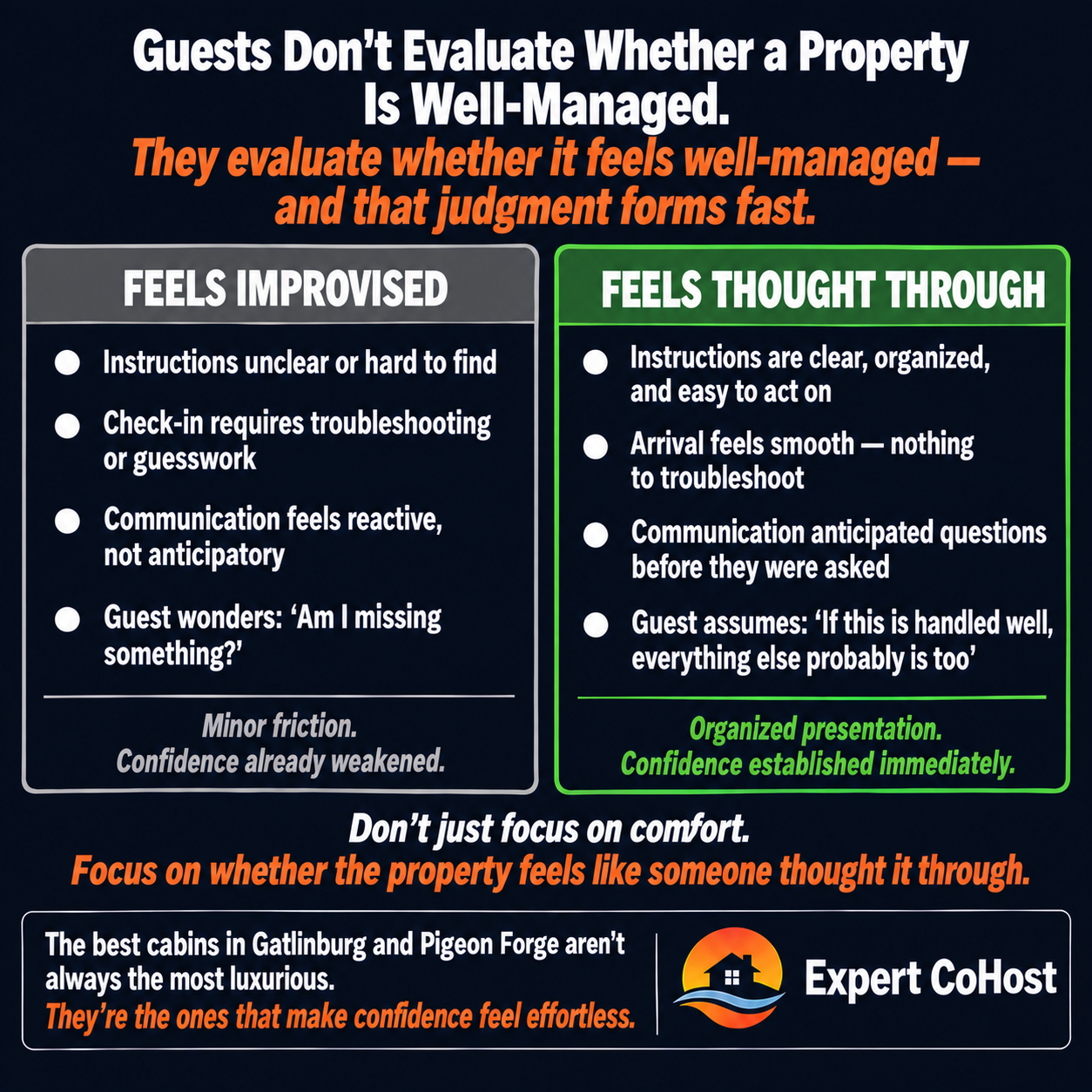 Airbnb properties that feel like they have their act together build guest confidence through organized communication, clear instructions, and predictable arrivals — not just impressive amenities.