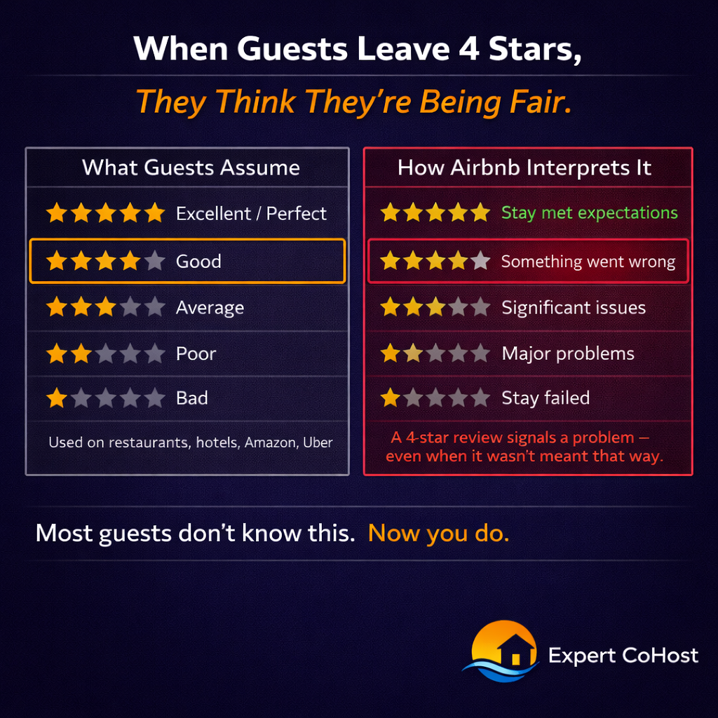 Airbnb 4-star reviews mean something went wrong — most guests don't realize the platform interprets ratings differently than restaurants or hotels